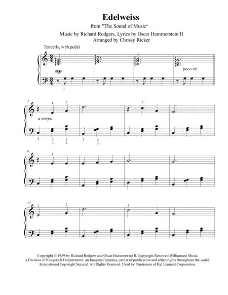 Edelweiss From The Sound Of Music Intermediate Piano Sheet Music