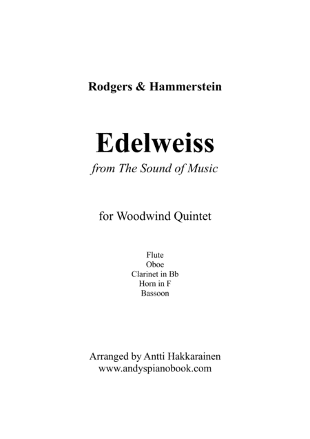 Edelweiss From The Sound Of Music Woodwind Quintet Sheet Music