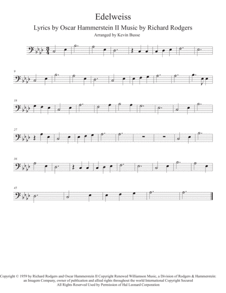 Free Sheet Music Edelweiss Original Key Trombone