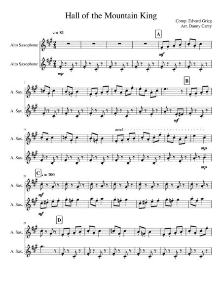 Edvard Grieg In The Hall Of The Mountain King Alto Sax Duet Sheet Music