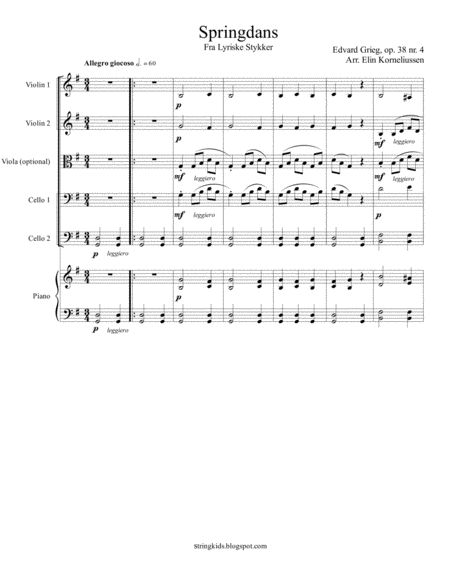 Edvard Grieg Lyric Pieces For String Orchestra Springdans Op 38 No 4 Sheet Music