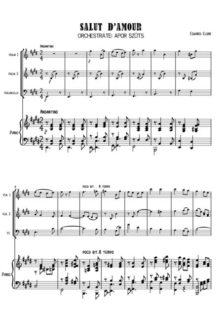 Edward Elgar Salut D Amour Arrangement For 2 Violins Violoncello And Piano Sheet Music