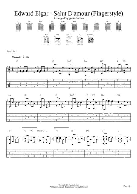 Edward Elgar Salut D Amour Guitar Fingerstyle Sheet Music