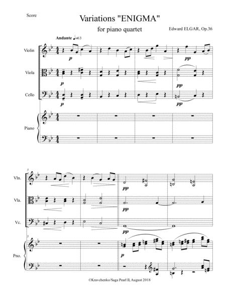 Free Sheet Music Edward Elgar Variations Enigma Arr For Piano Quartet Score And Parts