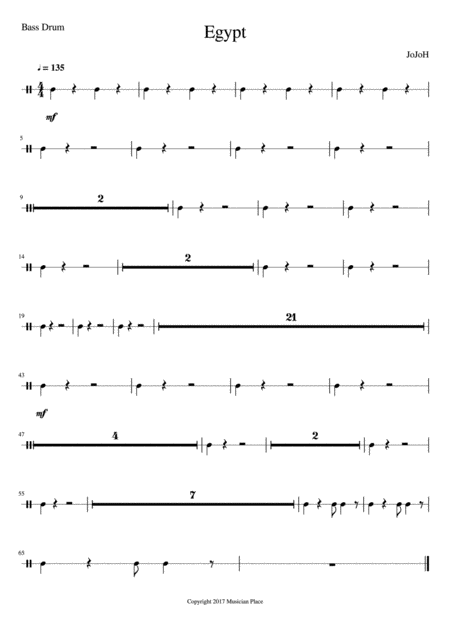 Free Sheet Music Egypt Bass Drum