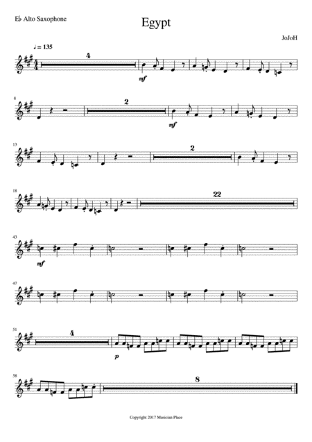 Free Sheet Music Egypt Eb Alto Saxophone