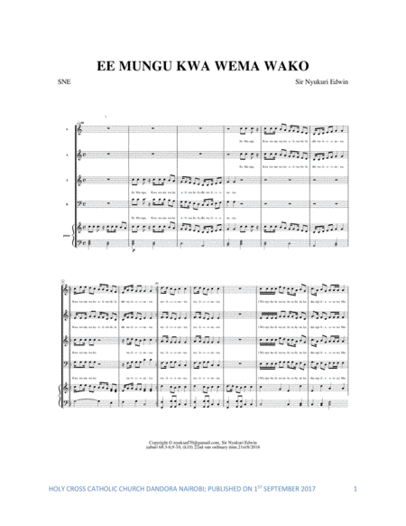 Free Sheet Music Eh Mungu Kwa Wema Wako