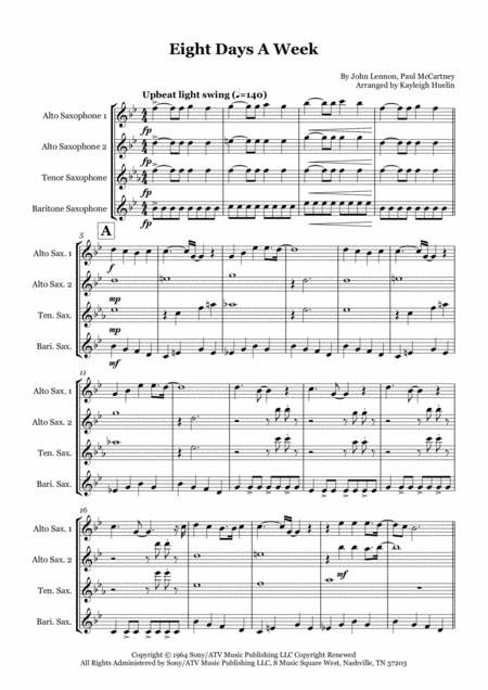 Free Sheet Music Eight Days A Week By The Beatles Saxophone Quartet Aatb