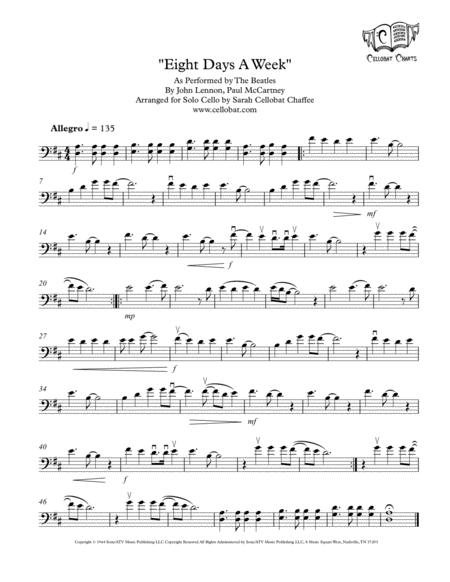 Eight Days A Week Solo Cello The Beatles Arr Cellobat Sheet Music