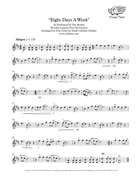 Eight Days A Week Solo Violin The Beatles Arr Cellobat Sheet Music