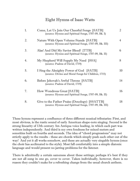 Eight Hymns Of Isaac Watts Sheet Music