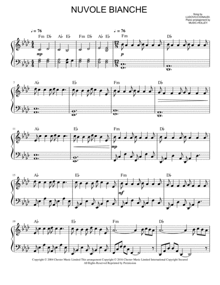 Einaudi Nuvole Bianche Easy Piano Sheet In F Minor Sheet Music