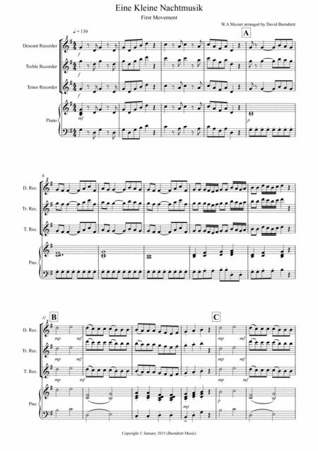 Eine Kleine For Recorder Recorders And Piano Sheet Music