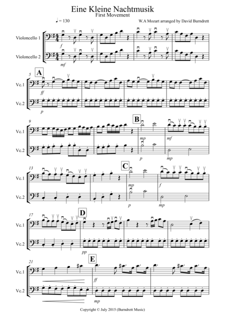 Eine Kleine Nachtmusik 1st Movement For Cello Duet Sheet Music