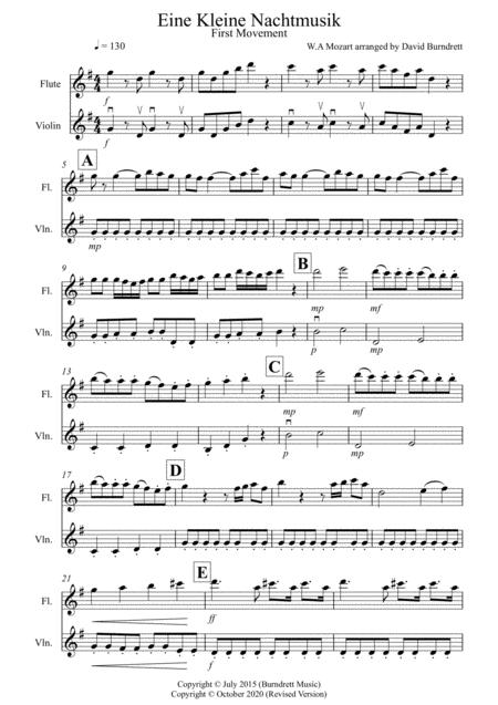 Free Sheet Music Eine Kleine Nachtmusik 1st Movement For Flute And Violin Duet