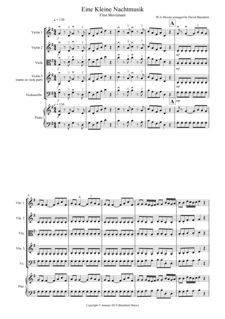 Eine Kleine Nachtmusik 1st Movement For String Quartet Sheet Music