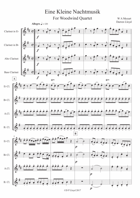 Eine Kleine Nachtmusik Clarinet Quartet Sheet Music