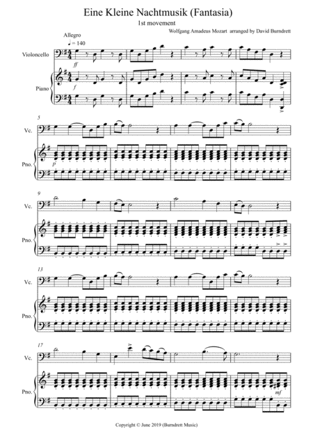 Eine Kleine Nachtmusik Fantasia 1st Movement For Cello And Piano Sheet Music