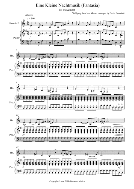 Eine Kleine Nachtmusik Fantasia 1st Movement For French Horn And Piano Sheet Music