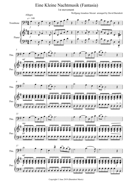 Free Sheet Music Eine Kleine Nachtmusik Fantasia 1st Movement For Trombone And Piano