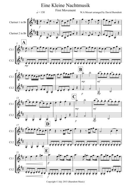 Eine Kleine Nachtmusik First Movement For Clarinet Duet Sheet Music