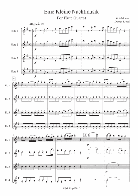 Free Sheet Music Eine Kleine Nachtmusik Flute Quartet