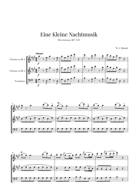 Eine Kleine Nachtmusik For 2 Clarinets And Trombone Sheet Music