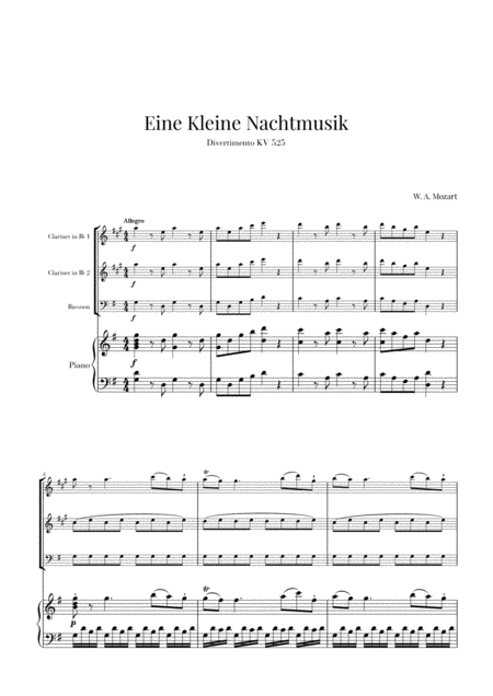 Free Sheet Music Eine Kleine Nachtmusik For 2 Clarinets Bassoon And Piano