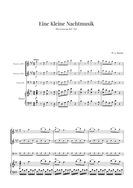 Eine Kleine Nachtmusik For 2 Clarinets Cello And Piano Sheet Music