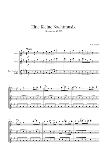 Eine Kleine Nachtmusik For 2 Flutes And Bass Clarinet Sheet Music