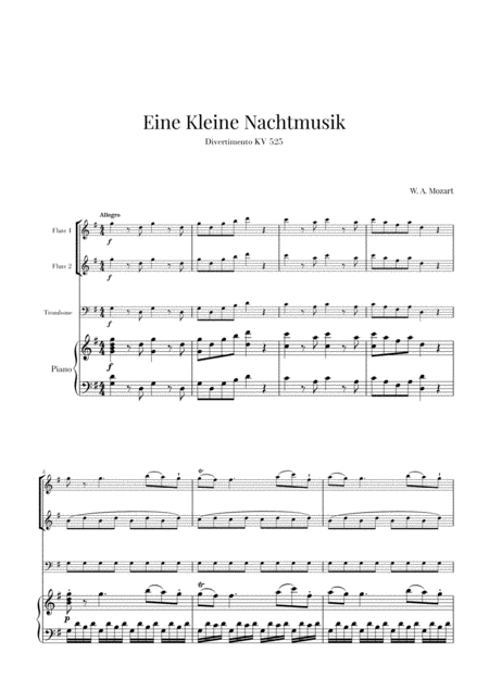 Eine Kleine Nachtmusik For 2 Flutes Trombone And Piano Sheet Music