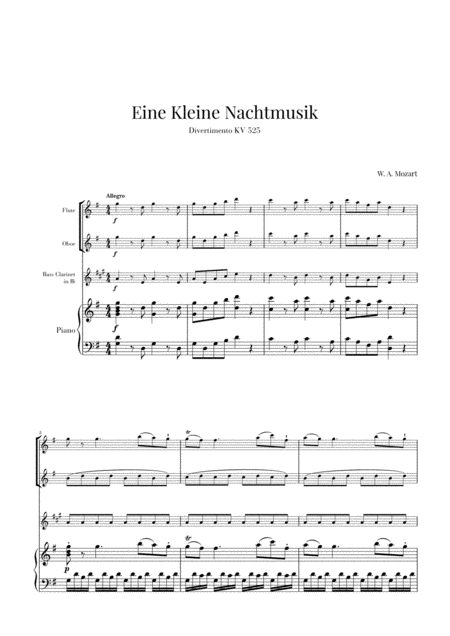 Eine Kleine Nachtmusik For 2 Oboes Bass Clarinet And Piano Sheet Music