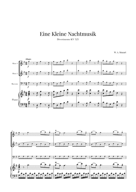 Free Sheet Music Eine Kleine Nachtmusik For 2 Oboes Bassoon And Piano