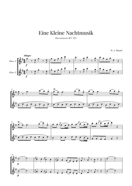 Eine Kleine Nachtmusik For 2 Oboes Sheet Music