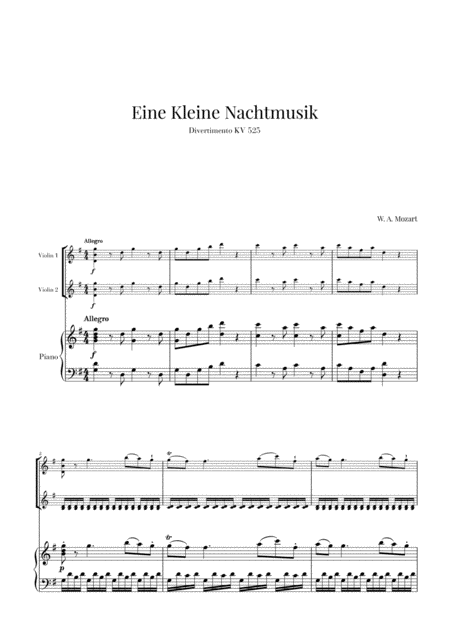 Free Sheet Music Eine Kleine Nachtmusik For 2 Violins And Piano