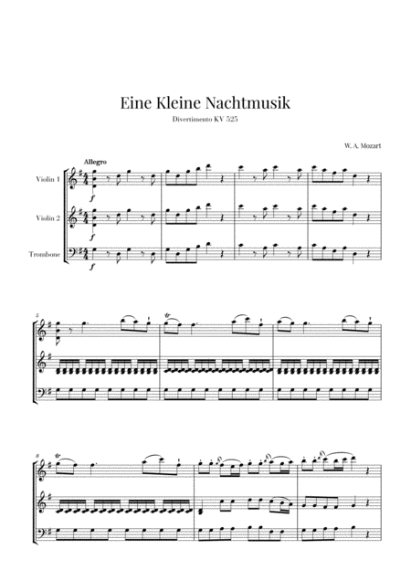 Eine Kleine Nachtmusik For 2 Violins And Trombone Sheet Music