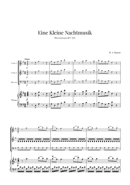 Eine Kleine Nachtmusik For 2 Violins Bassoon And Piano Sheet Music