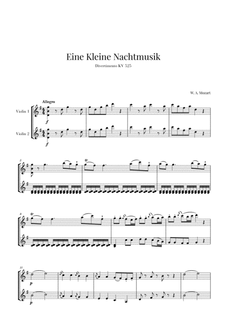 Eine Kleine Nachtmusik For 2 Violins Sheet Music