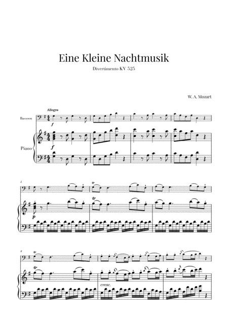 Free Sheet Music Eine Kleine Nachtmusik For Bassoon And Piano