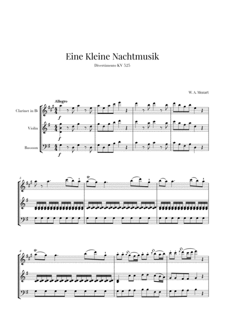 Eine Kleine Nachtmusik For Clarinet Violin And Bassoon Sheet Music