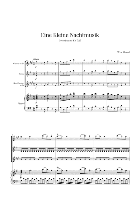 Eine Kleine Nachtmusik For Clarinet Violin Bass Clarinet And Piano Sheet Music