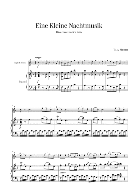 Free Sheet Music Eine Kleine Nachtmusik For English Horn And Piano