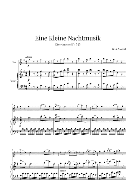 Eine Kleine Nachtmusik For Flute And Piano Sheet Music