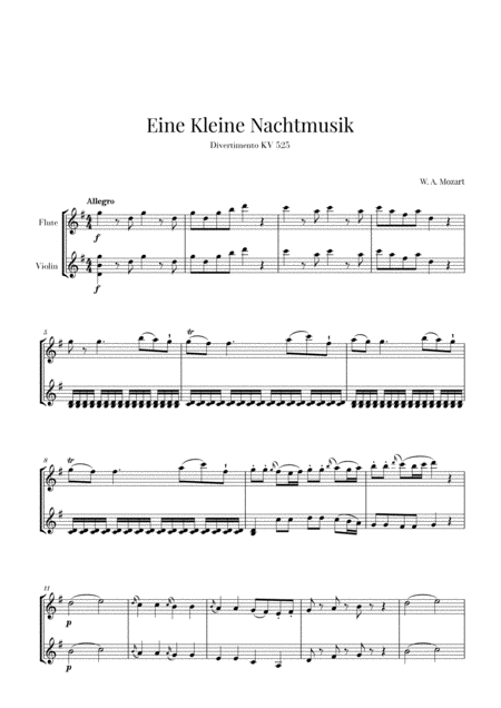 Eine Kleine Nachtmusik For Flute And Violin Sheet Music