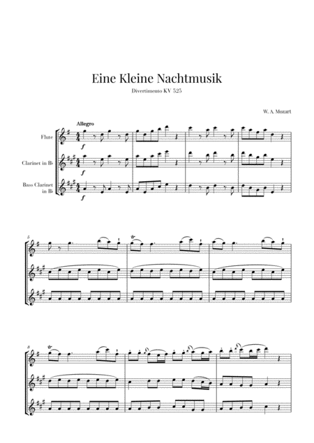 Free Sheet Music Eine Kleine Nachtmusik For Flute Clarinet And Bass Clarinet