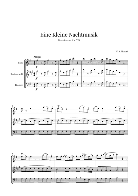 Free Sheet Music Eine Kleine Nachtmusik For Flute Clarinet And Bassoon