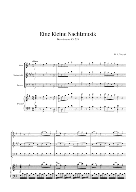 Eine Kleine Nachtmusik For Flute Clarinet Bassoon And Piano Sheet Music