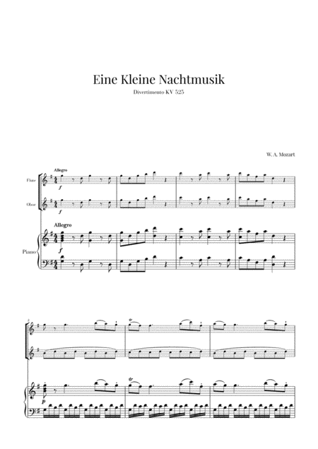 Free Sheet Music Eine Kleine Nachtmusik For Flute Oboe And Piano