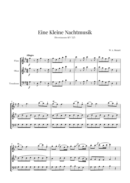 Free Sheet Music Eine Kleine Nachtmusik For Flute Oboe And Trombone