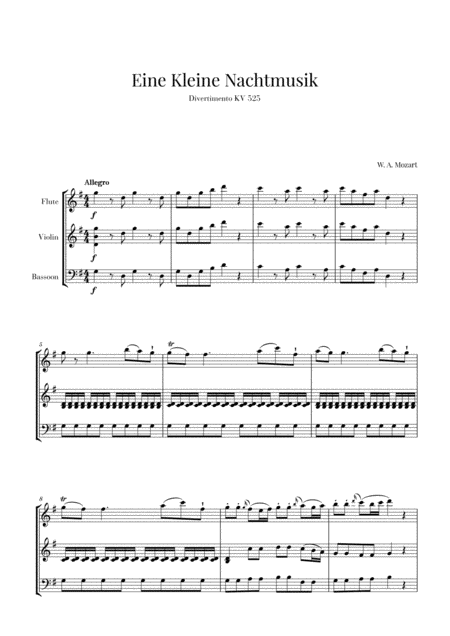 Eine Kleine Nachtmusik For Flute Violin And Bassoon Sheet Music